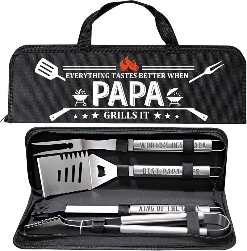 LEWARAN Papa Gifts from Grandkids, Gifts for Papa Christmas, Grilling Accessories, Heavy Duty Stainless Steel Grill Set BBQ Grill Tools for Outdoor Grill with Aluminum Case, Camping Grill Utensils Set - Image 1